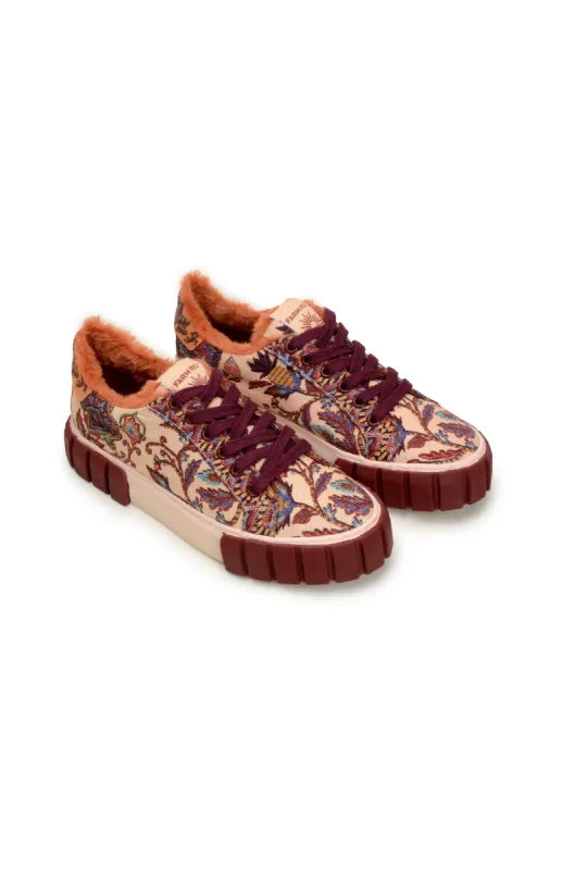 Beige sunset tapestry flatform sneaker sold by FARM Rio