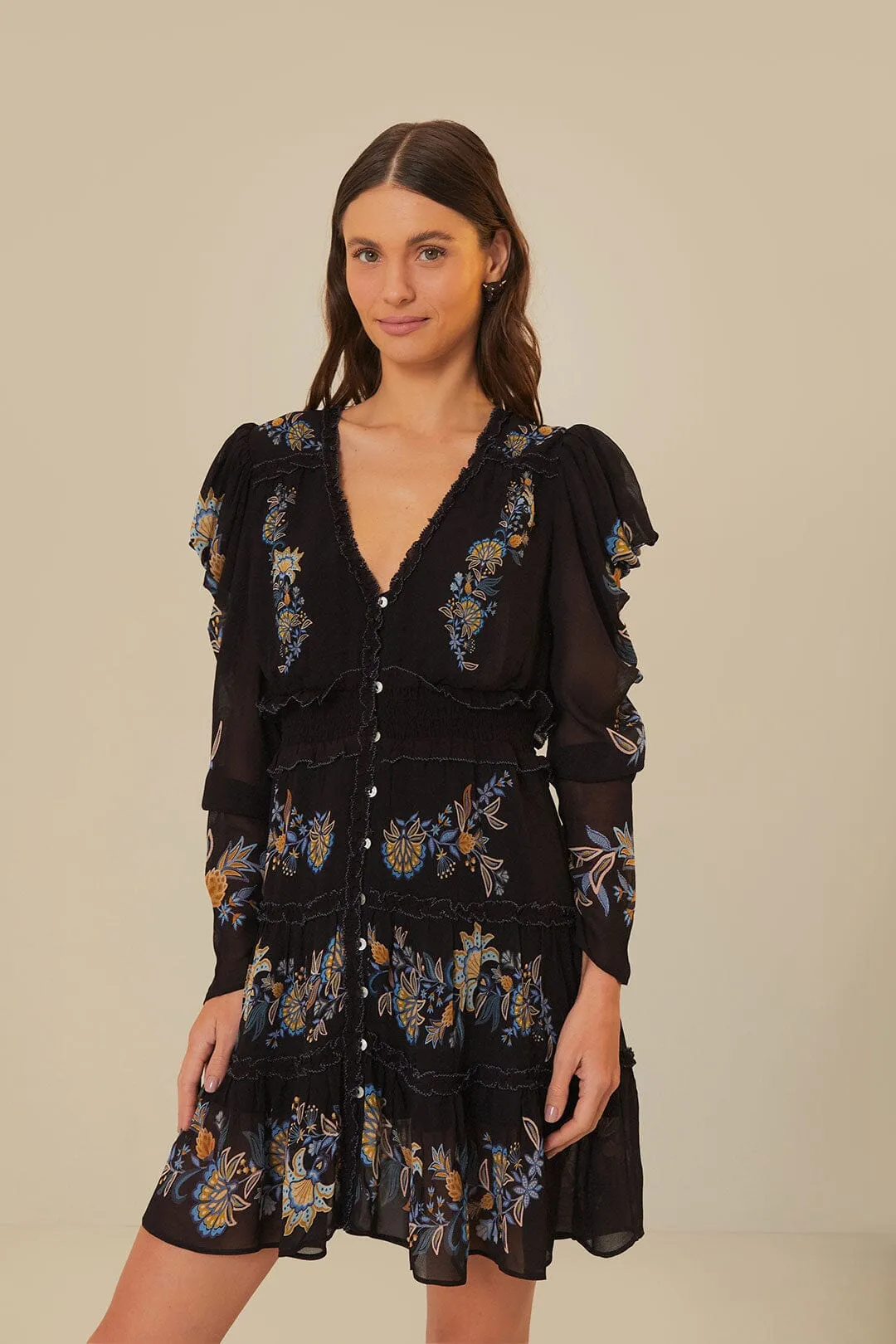 Black Stitched Garden Short Sleeve Midi Dress sold by FARM Rio