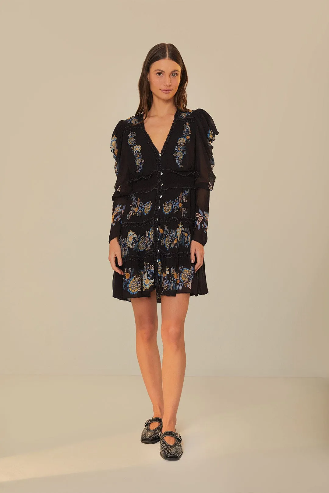 Black Stitched Garden Short Sleeve Midi Dress sold by FARM Rio product image thumbnail 2