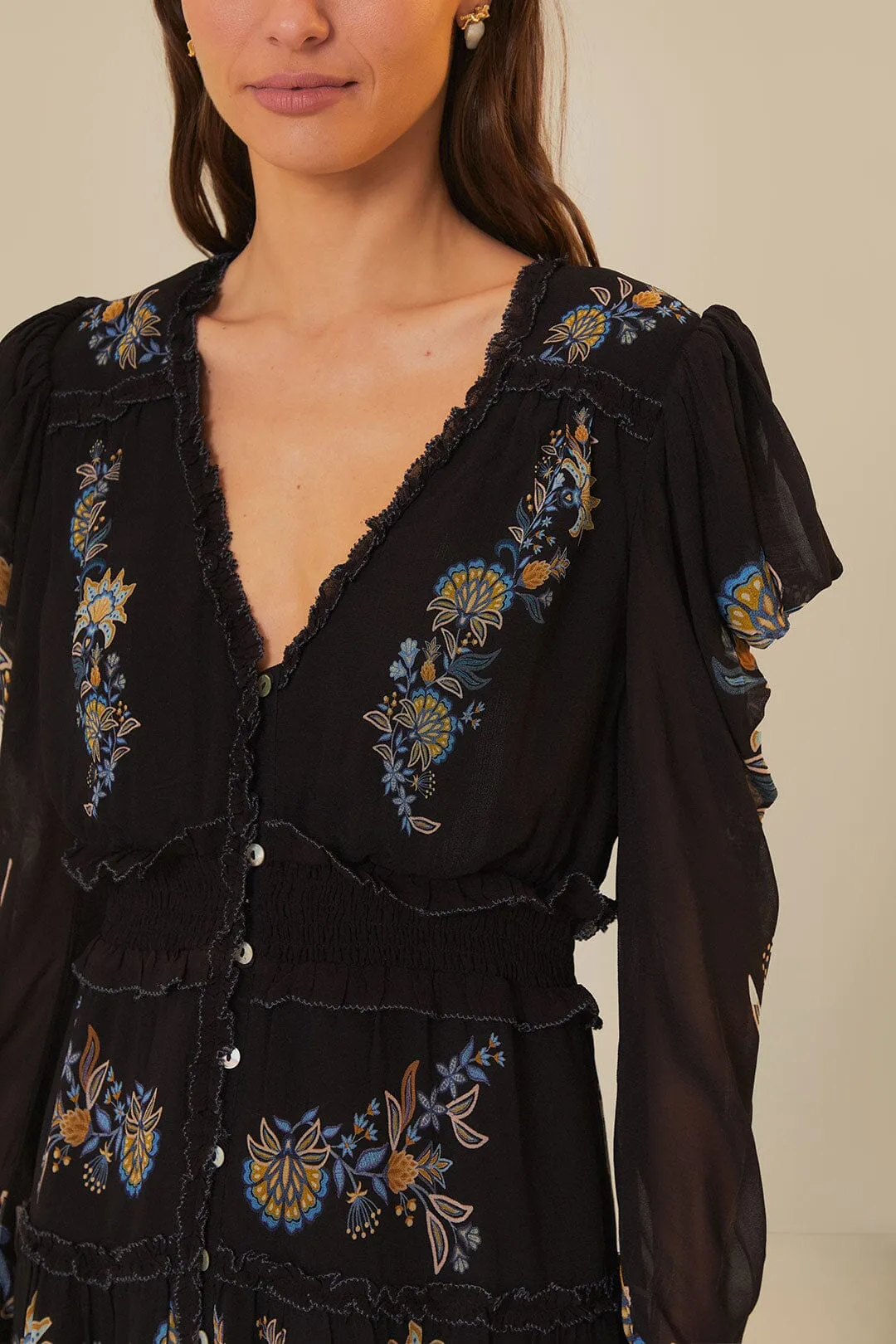 Black Stitched Garden Short Sleeve Midi Dress sold by FARM Rio product image thumbnail 3