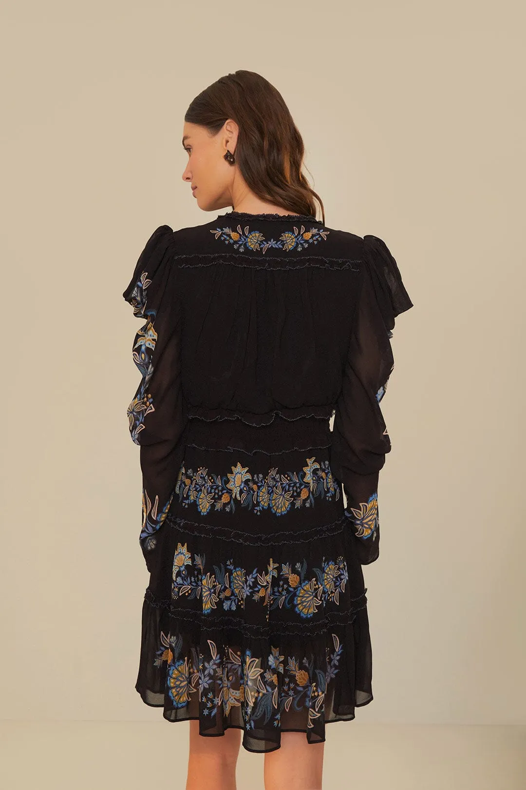 Black Stitched Garden Short Sleeve Midi Dress sold by FARM Rio product image thumbnail 4