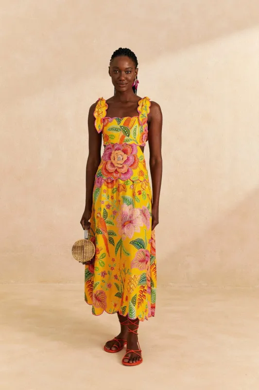 Yellow Macaw Bloom Midi Dress sold by FARM Rio
