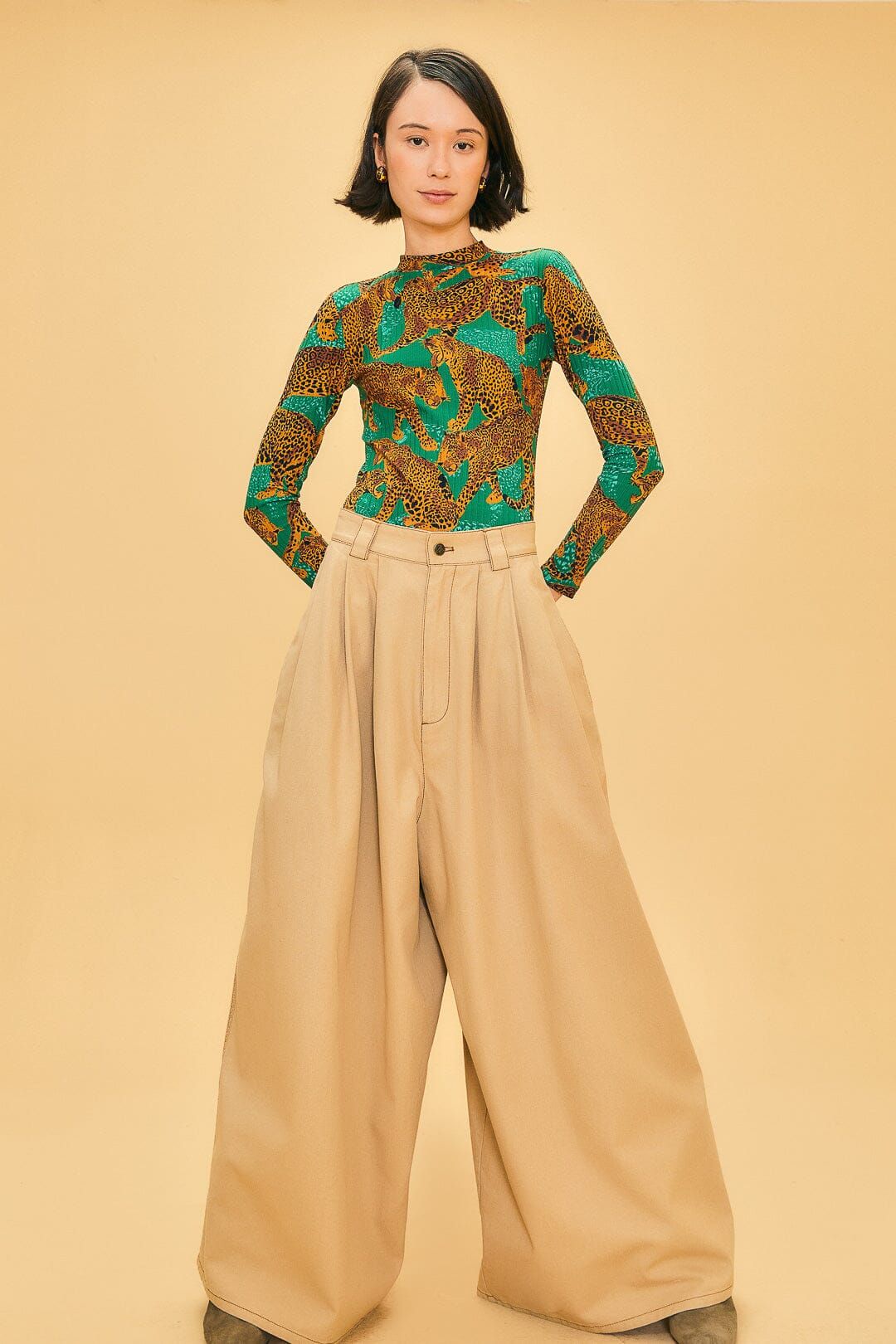 Khaki Low Waisted Pleated Pants sold by FARM Rio product image thumbnail 2