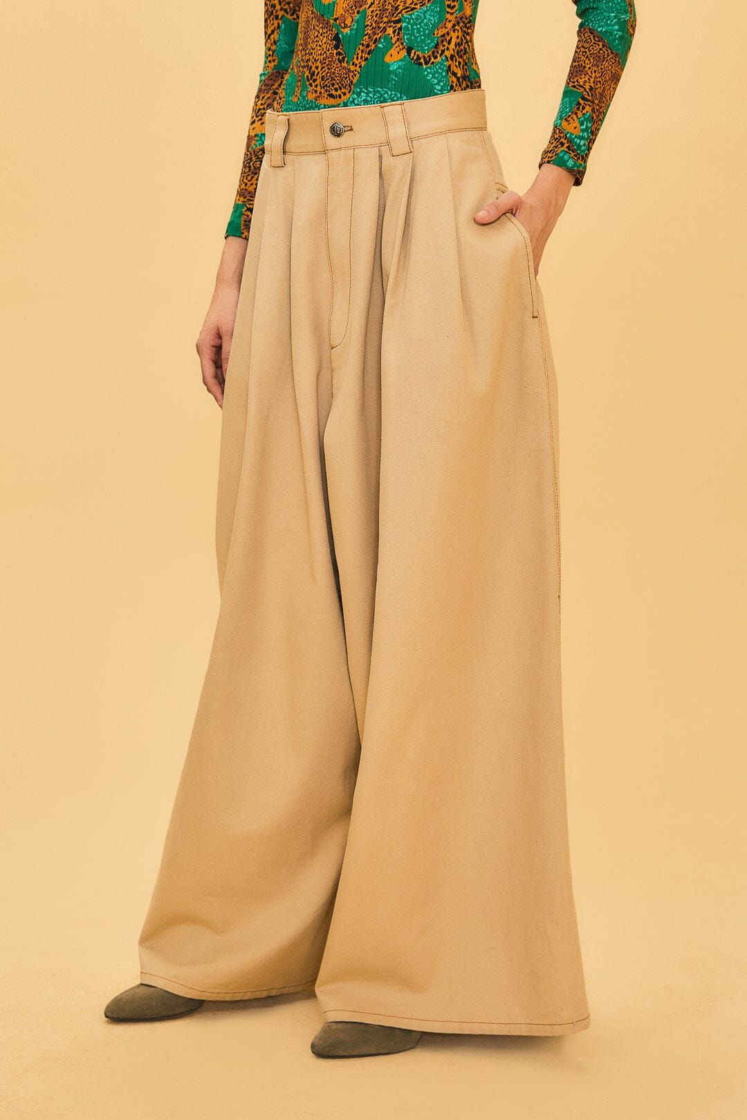 Khaki Low Waisted Pleated Pants sold by FARM Rio product image thumbnail 3
