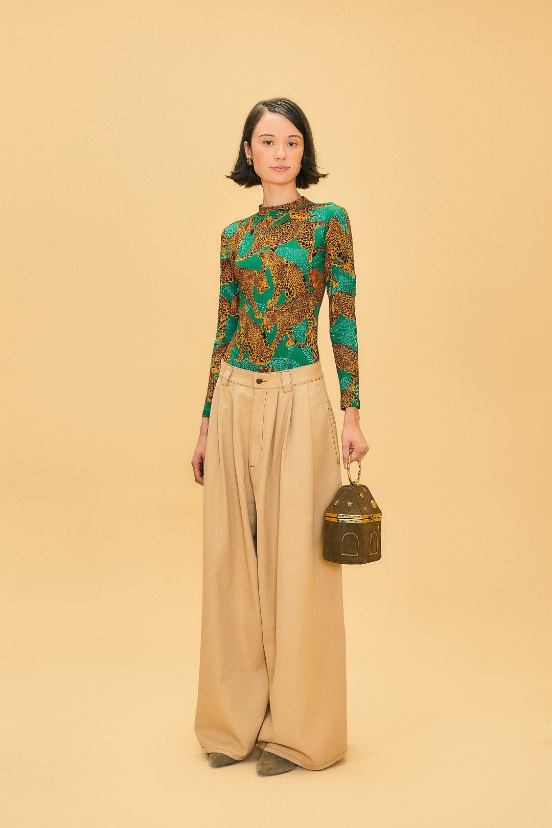 Khaki Low Waisted Pleated Pants sold by FARM Rio