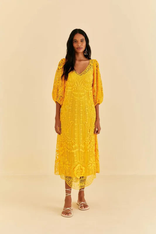 Yellow Guipure Midi Dress sold by FARM Rio