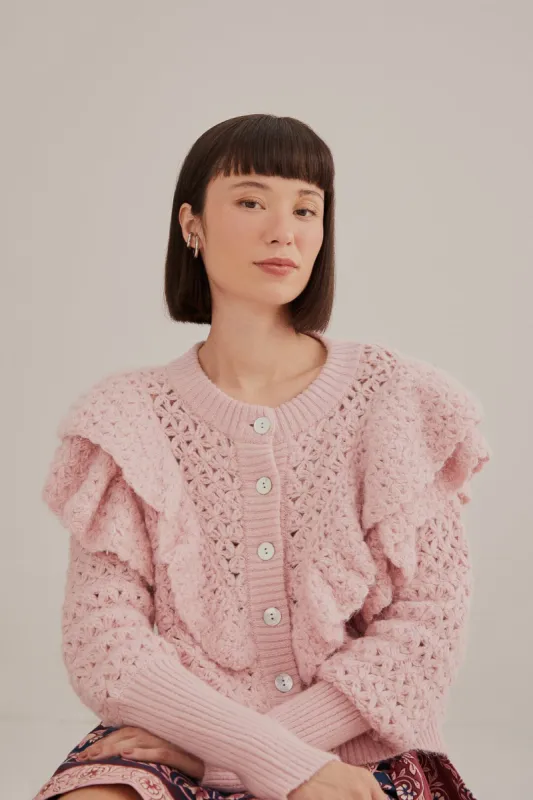 Pink Flower Texture Knit Cardigan sold by FARM Rio