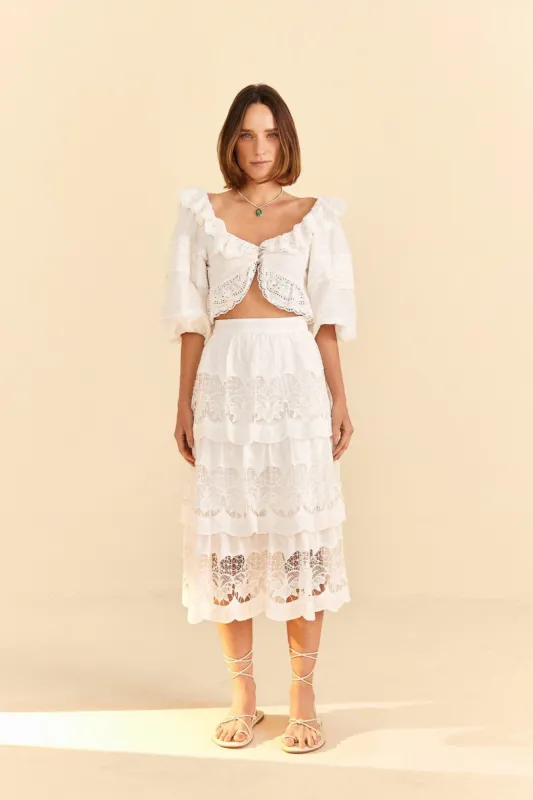 White Lace Midi Skirt sold by FARM Rio
