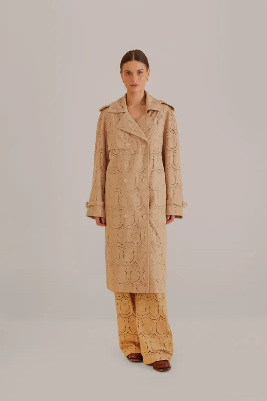 Khaki Pineapple Cotton Eyelet Trench Coat sold by FARM Rio