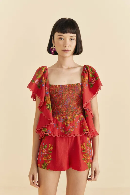 Red Tropical Romance Romper sold by FARM Rio