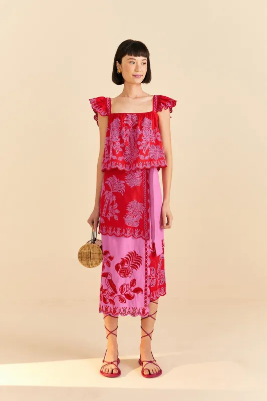 Red Palm Tree Richelieu Midi Skirt sold by FARM Rio