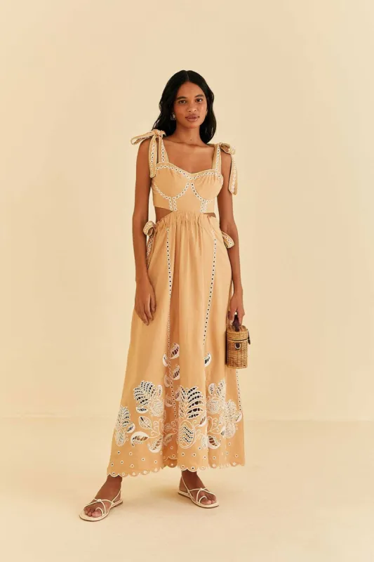 Sand Richelieu Sleeveless Midi Dress sold by FARM Rio
