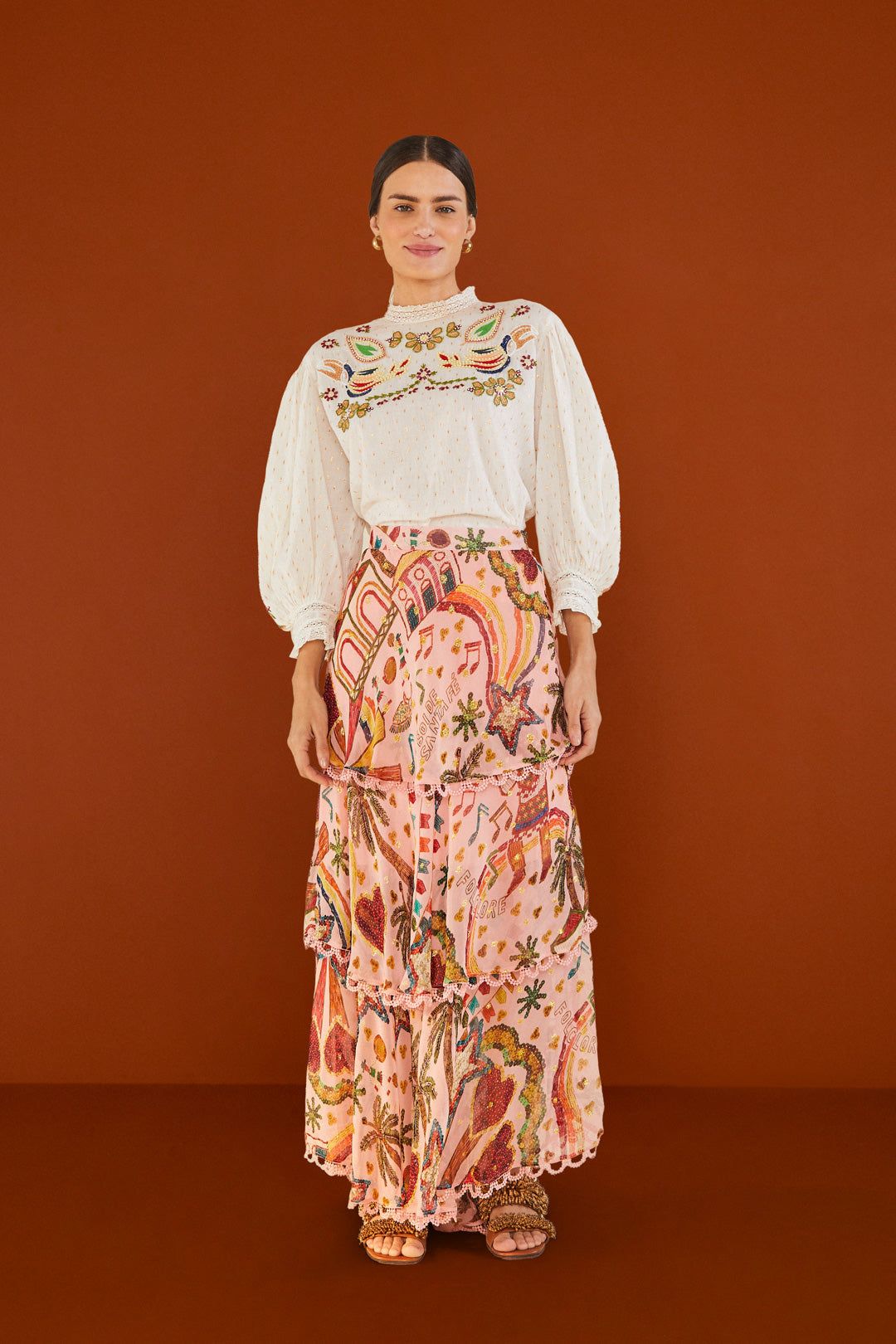 Pink Folk Party Layered Skirt sold by FARM Rio product image thumbnail 4