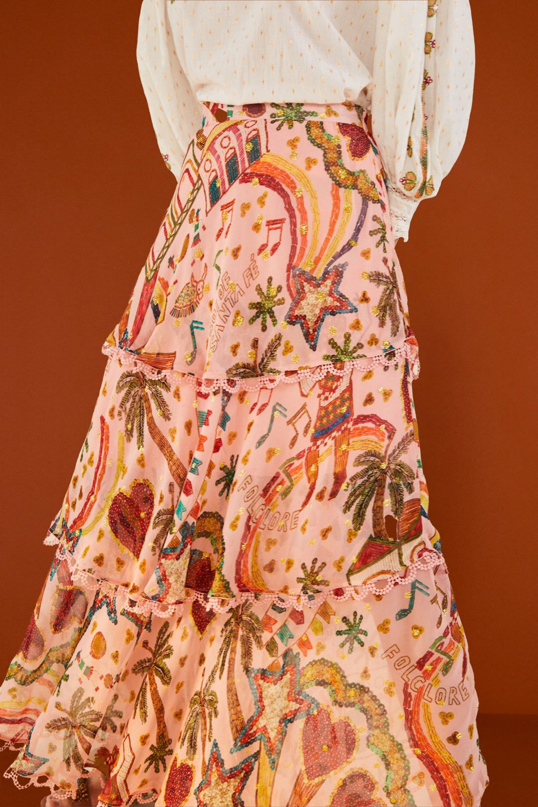 Pink Folk Party Layered Skirt sold by FARM Rio product image thumbnail 3