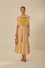 Khaki Topstitching Yoke Organic Cotton Maxi Skirt sold by FARM Rio