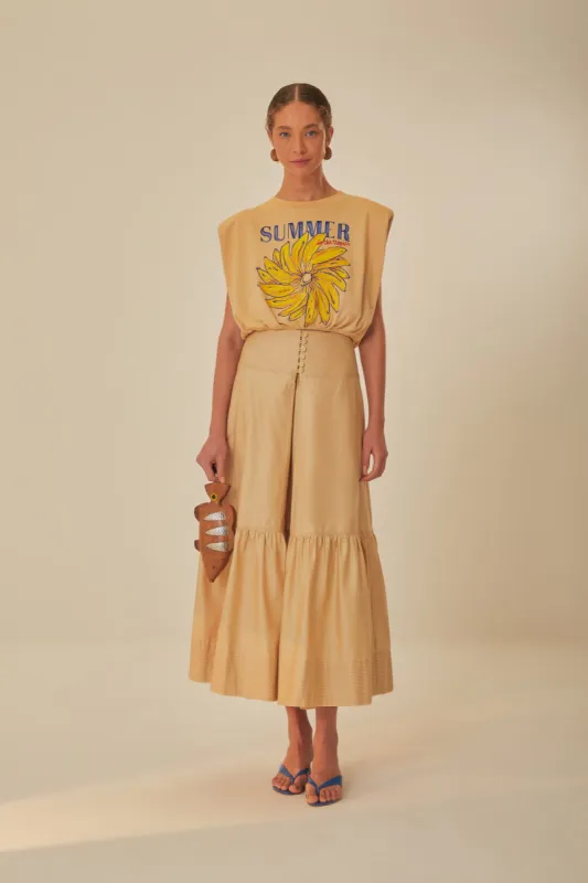 Khaki Topstitching Yoke Organic Cotton Maxi Skirt sold by FARM Rio
