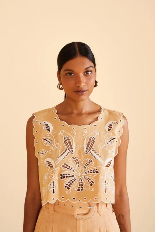Sand Richelieu Sleeveless Crop Top sold by FARM Rio