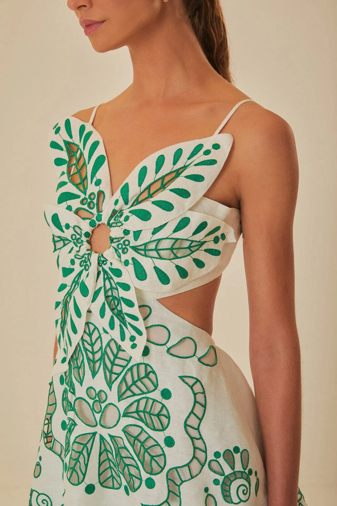 Off-White Flower Richelieu Euroflax™ Premium Linen Midi Dress sold by FARM Rio product image thumbnail 3