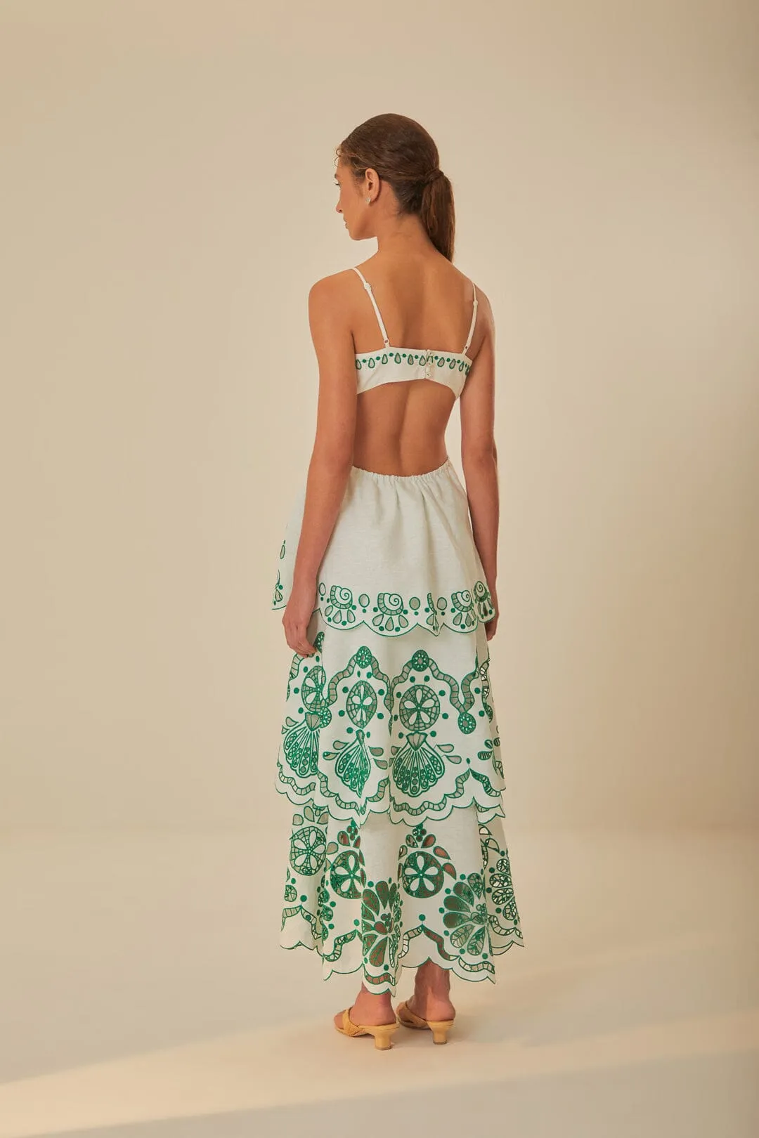 Off-White Flower Richelieu Euroflax™ Premium Linen Midi Dress sold by FARM Rio product image thumbnail 4