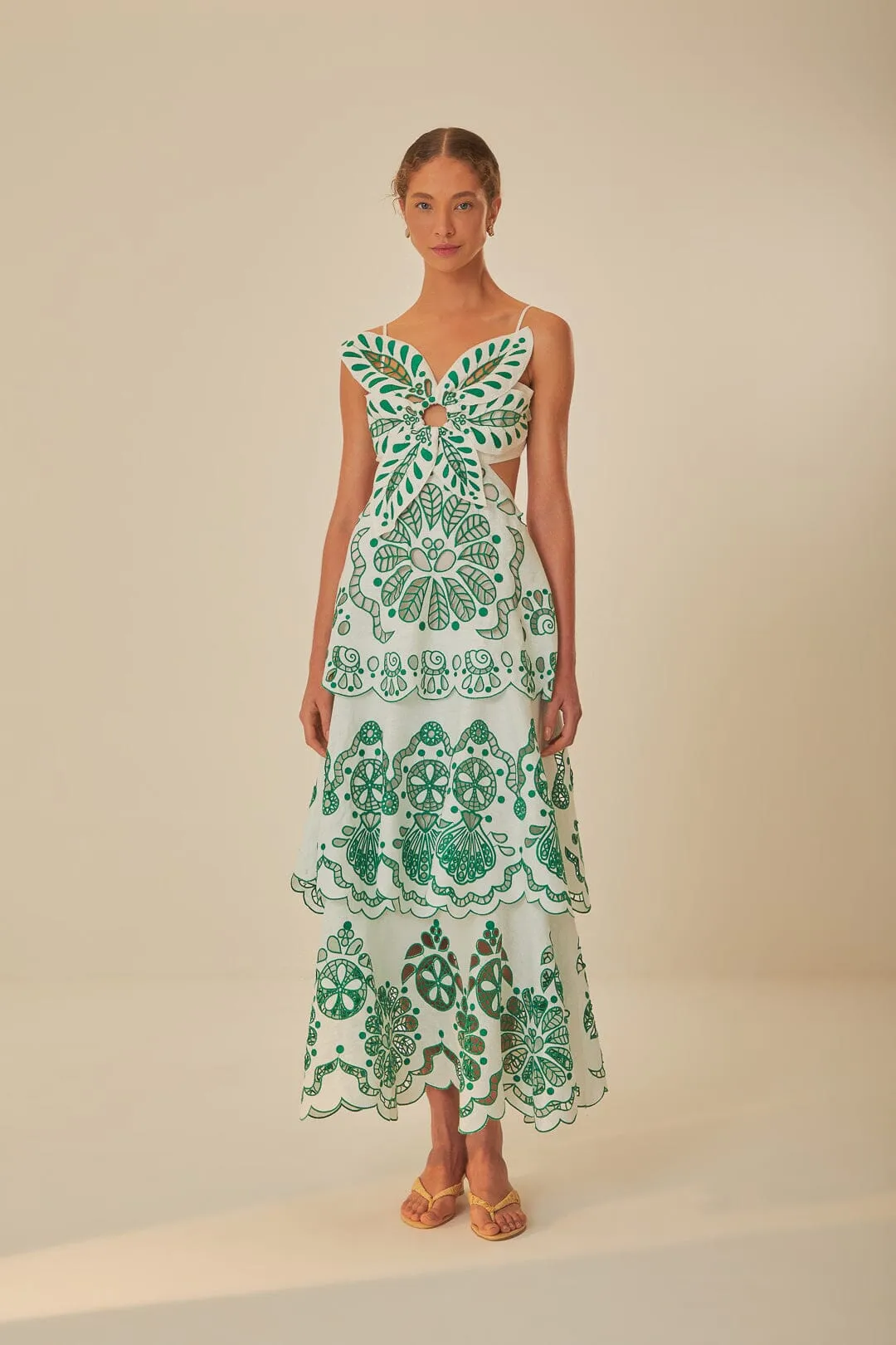 Off-White Flower Richelieu Euroflax™ Premium Linen Midi Dress sold by FARM Rio