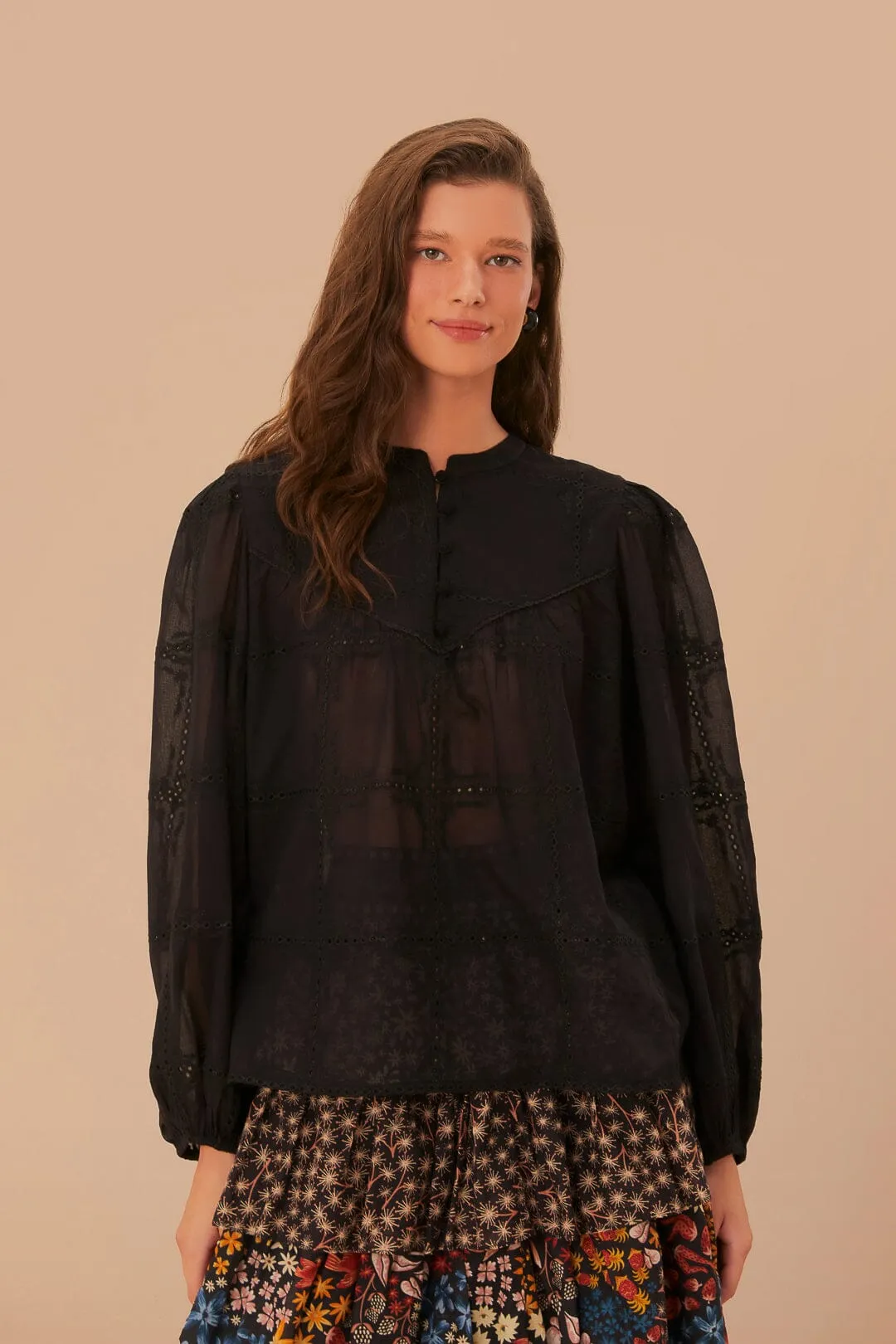 Black Scallops Long Sleeve Blouse sold by FARM Rio