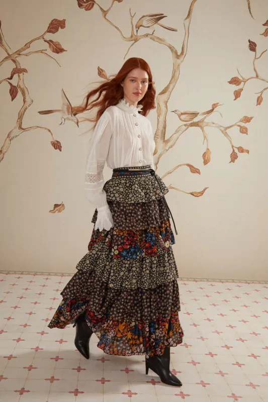 Black Jujus Garden Midi Skirt sold by FARM Rio