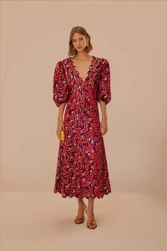 Burgundy Bossa Banana Jacquard Midi Dress sold by FARM Rio