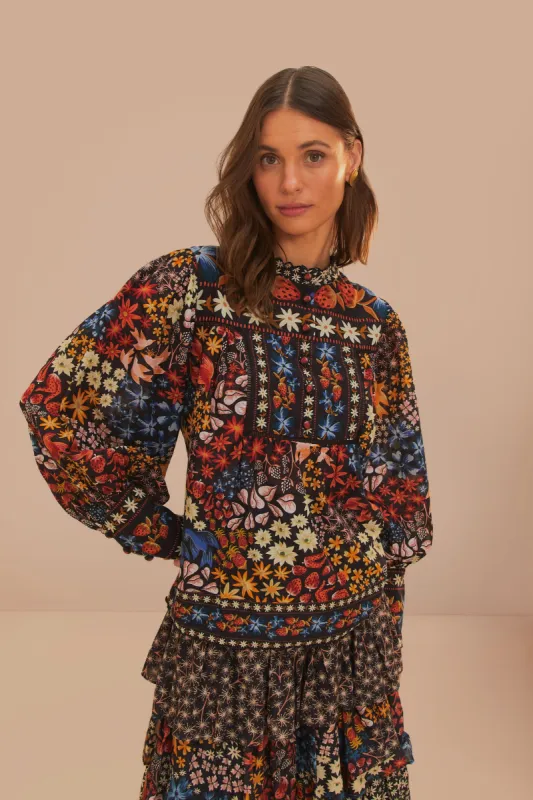 Black Jujus Garden Blouse sold by FARM Rio