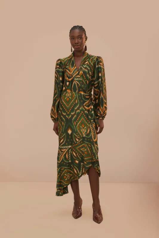 Green Pineapple Ikat Long Sleeve Midi Dress sold by FARM Rio
