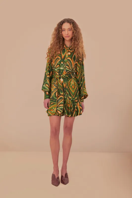 Green Pineapple Ikat LENZING™ ECOVERO™ Viscose Mini Dress sold by FARM Rio