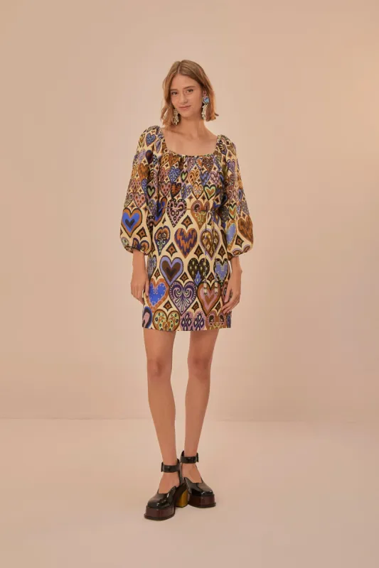 Cream Hearts Ikat Long Sleeve Mini Dress sold by FARM Rio