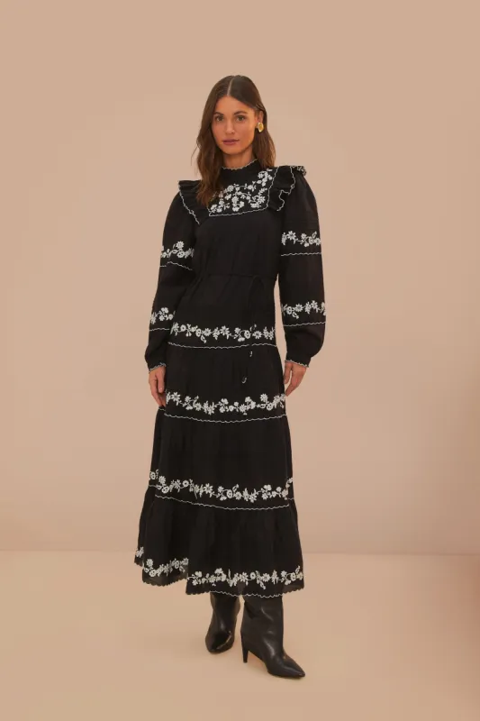 Black And White Embroidered Long Sleeve Maxi Dress sold by FARM Rio