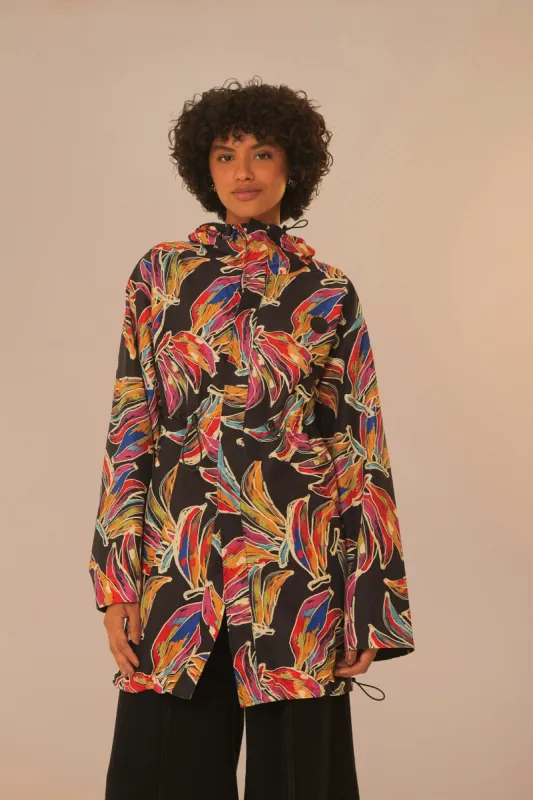 Black Artsy Bananas Short Raincoat made by FARM Rio