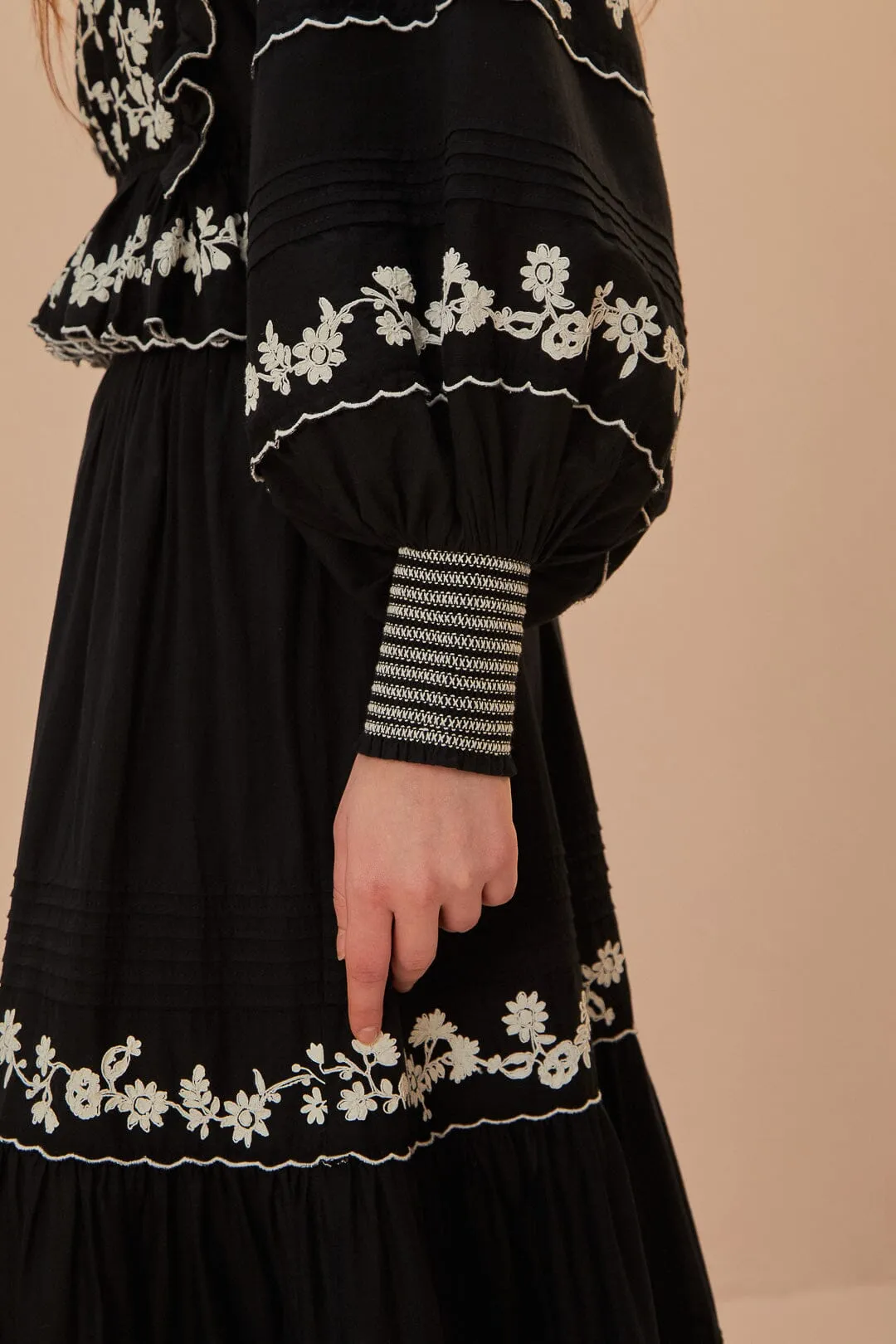 Black Embroidered Ruffle Longe Sleeve Blouse sold by FARM Rio product image thumbnail 4