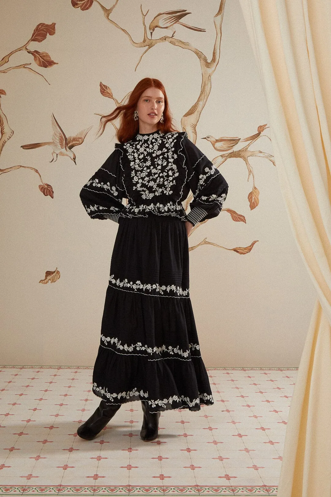 Black Embroidered Ruffle Longe Sleeve Blouse sold by FARM Rio product image thumbnail 2