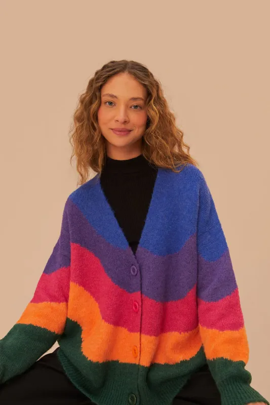 Vintage Waves Multicolor Knit Cardigan made by FARM Rio
