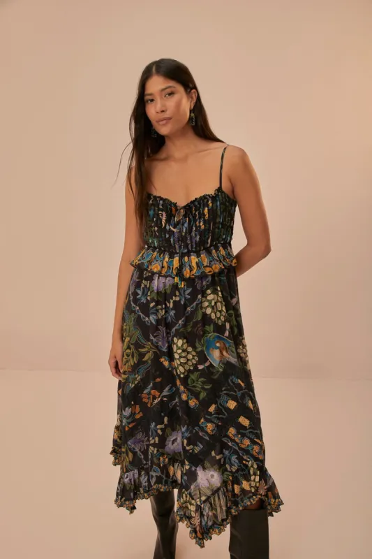 Winter Garden Black Pleated Lace Sleeveless Midi Dress sold by FARM Rio