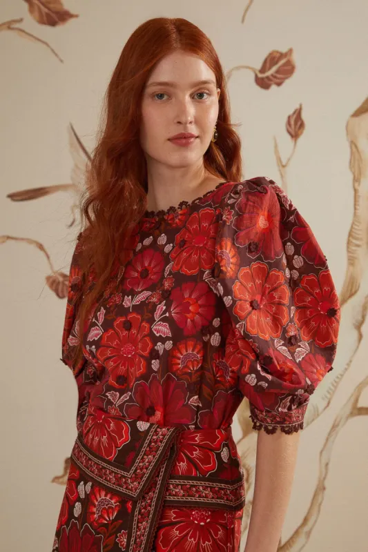 Gigi Tapestry Brown Blouse sold by FARM Rio