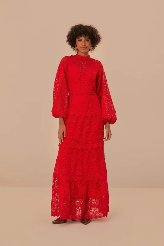Red Guipire Long Sleeve Maxi Dress sold by FARM Rio
