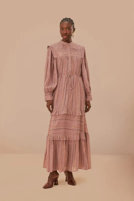 Light Pink Pleated Yoke Tiered Maxi Dress sold by FARM Rio