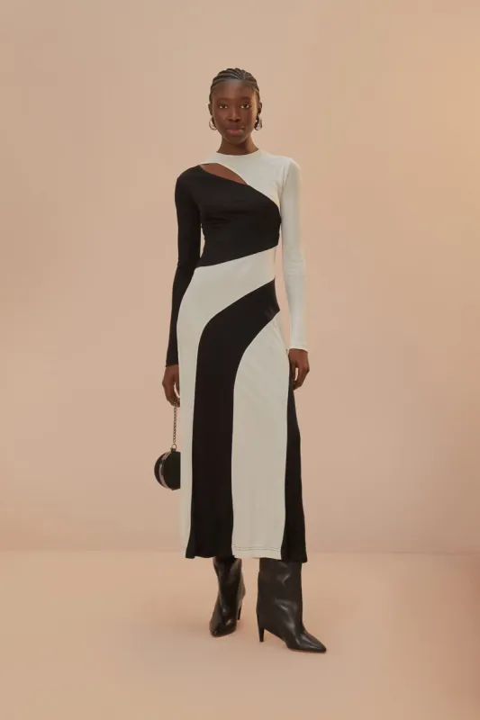 Black And White Cut-Out Long Sleeve Midi Dress sold by FARM Rio