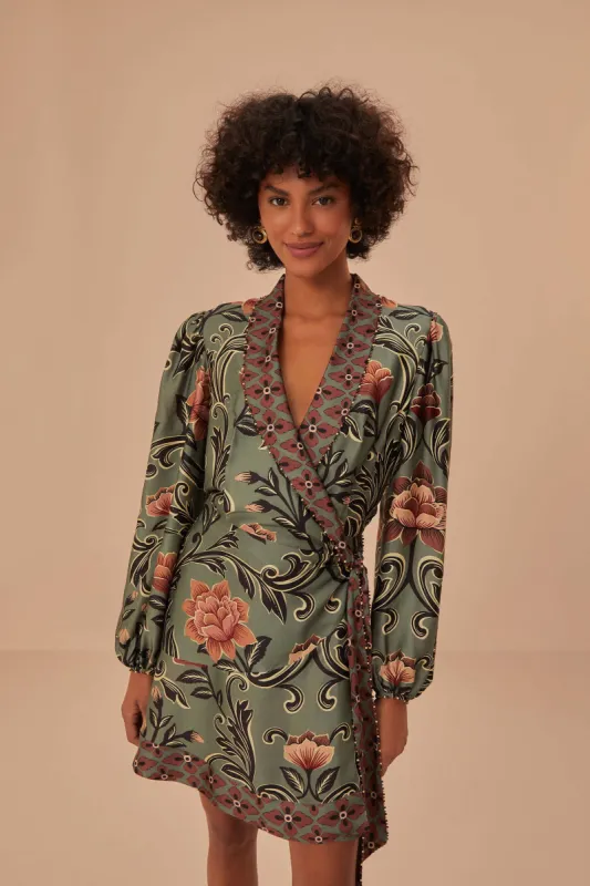 Arabesque Floral Green Long Sleeve Mini Dress sold by FARM Rio