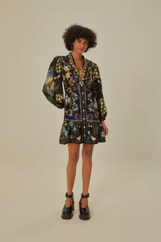 Black Winter Garden Mini Dress Long Sleeves sold by FARM Rio