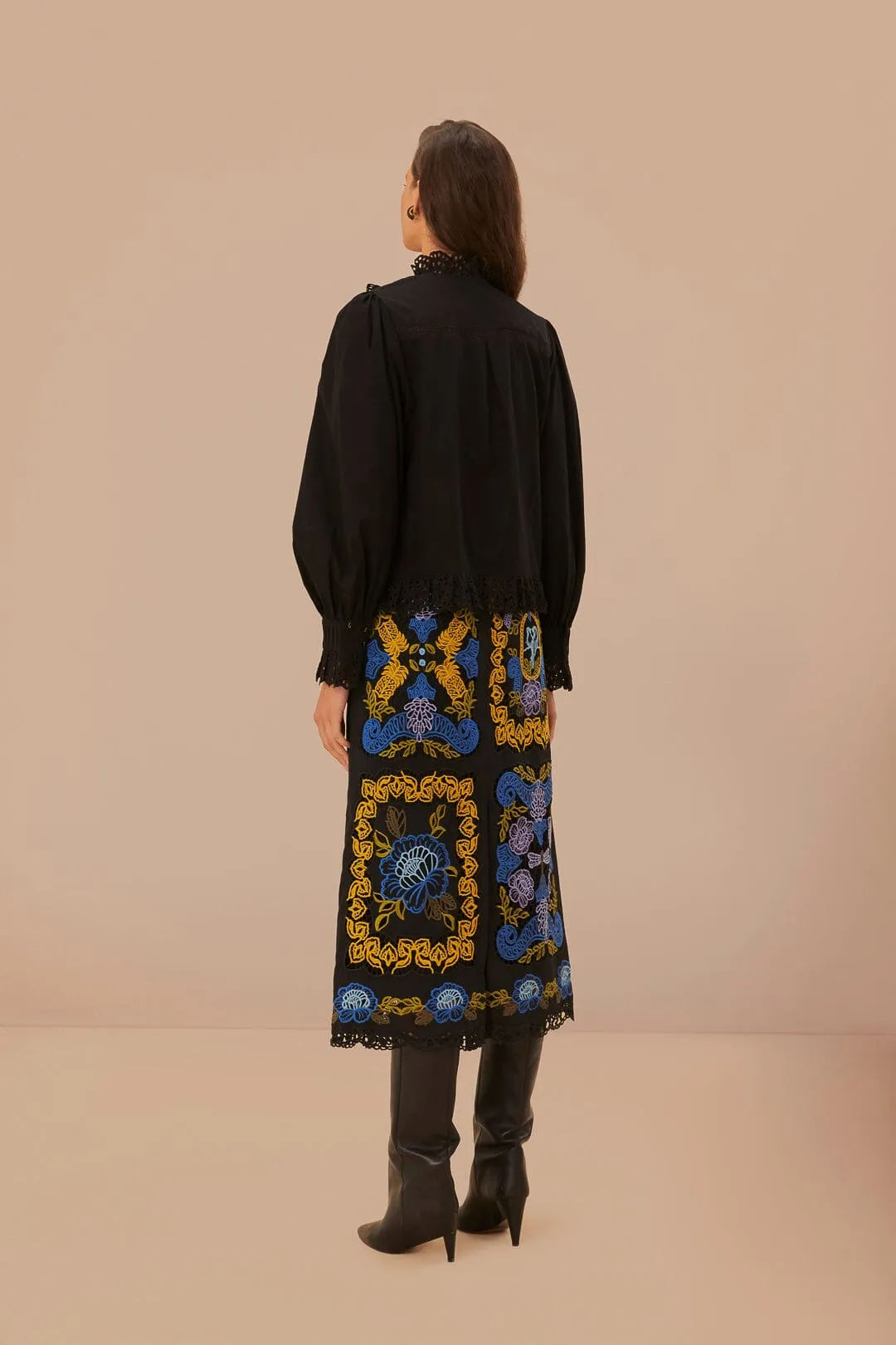 Black Richelieu Midi Skirt sold by FARM Rio product image thumbnail 3