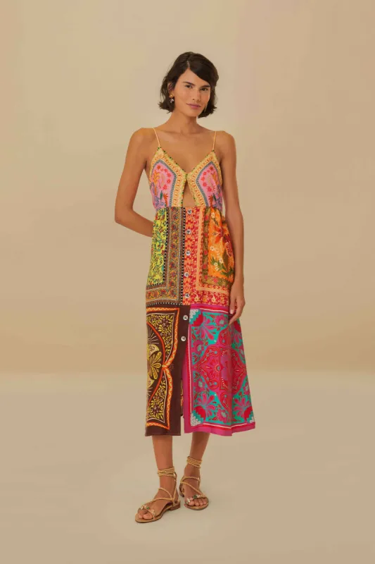 Multicolor Mixed Scarves Lenzing™ Ecovero™ Viscose Midi Dress sold by FARM Rio