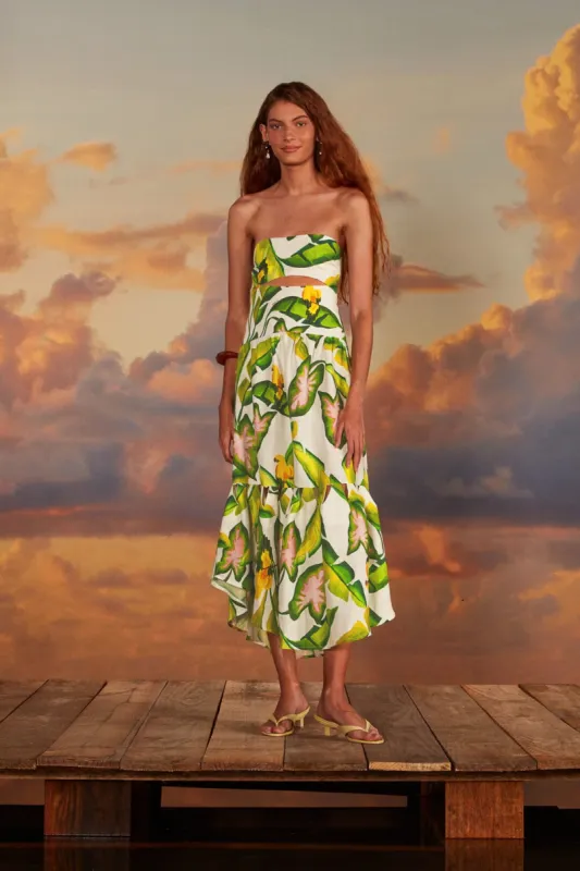 Off-White Summer Foliage Euroflax™ Premium Linen Midi Dress sold by FARM Rio