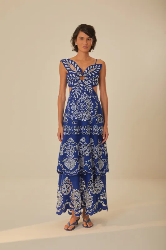 Blue Flower Richelieu Euroflax™ Premium Linen Midi Dress sold by FARM Rio