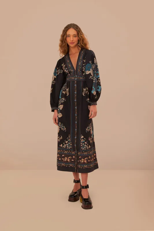 Blossom Tapestry Black Midi Dress sold by FARM Rio