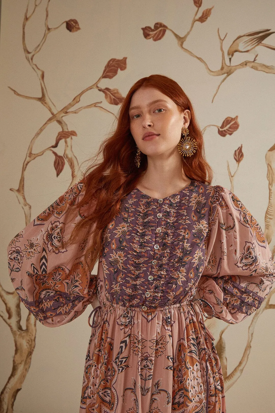 Glam Tapestry Burgundy Long Sleeve Maxi Dress sold by FARM Rio product image thumbnail 2