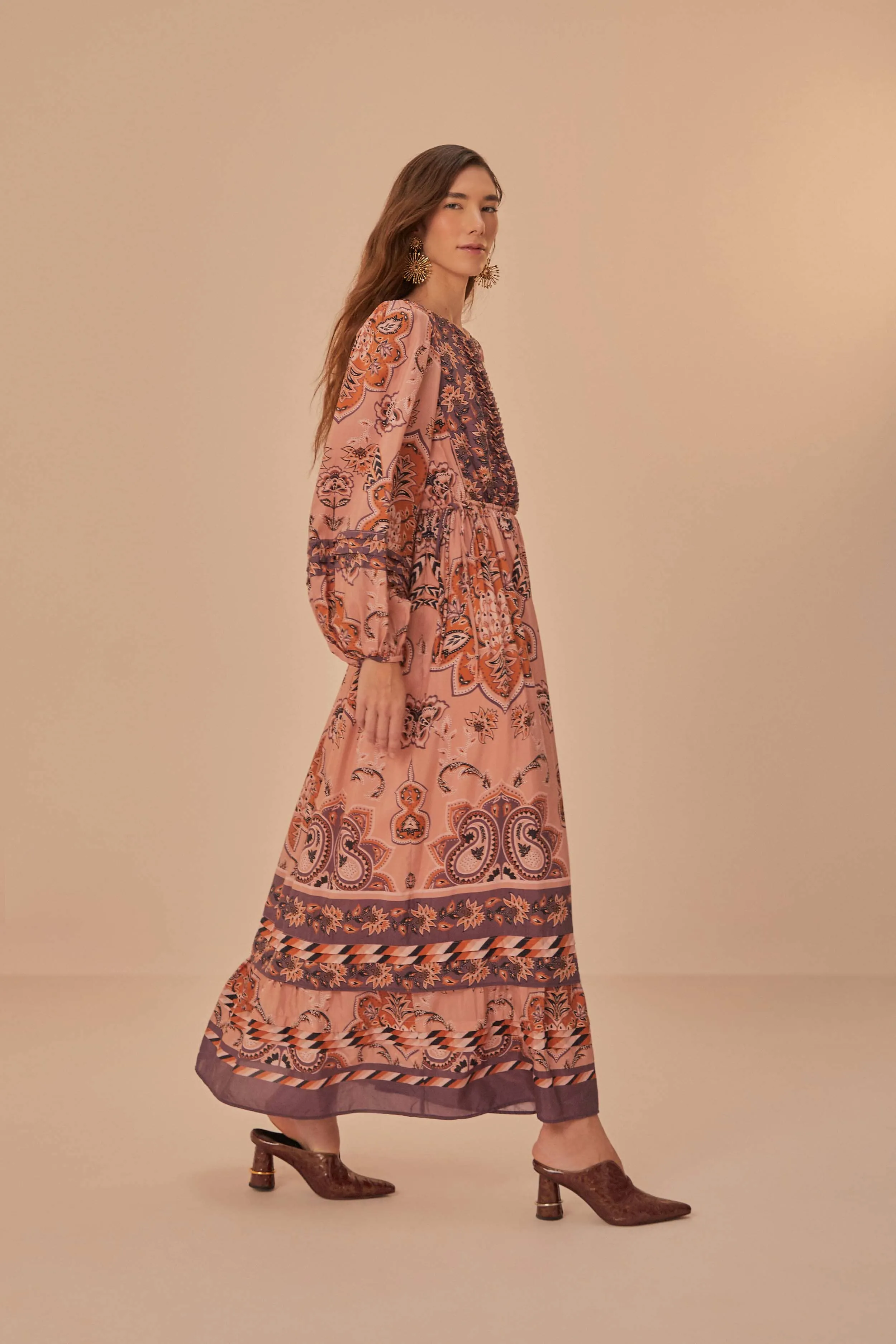 Glam Tapestry Burgundy Long Sleeve Maxi Dress sold by FARM Rio product image thumbnail 3